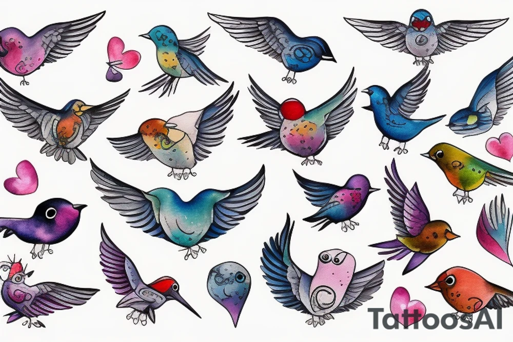 Cute flying bird tattoo idea