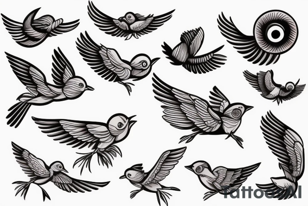 Cute flying bird tattoo idea