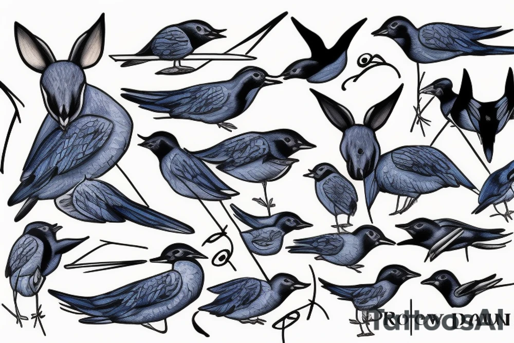 Blue roos and swallow tattoo idea