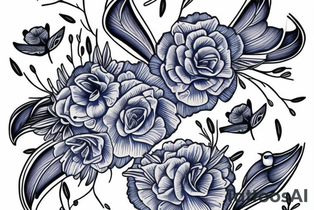 Blue roos and swallow tattoo idea