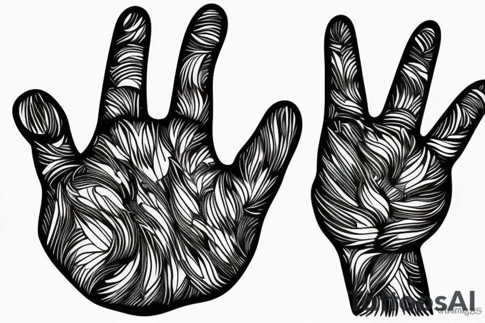 Fine line Yorkie paw to hand tattoo idea