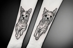Fine line Yorkie paw to hand tattoo idea