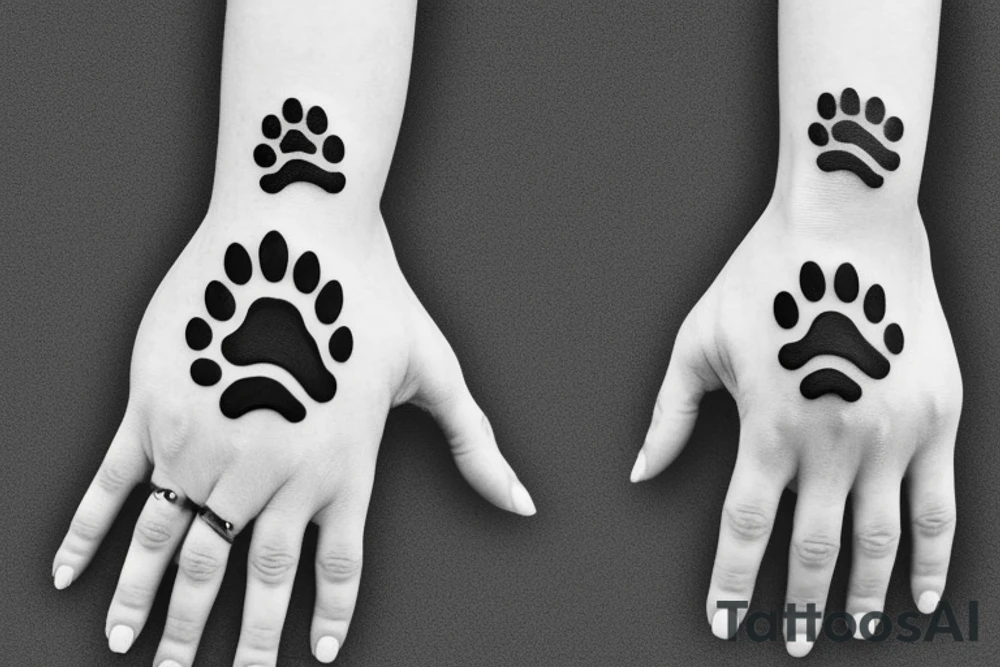 dog paw to hand tattoo idea