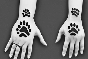 dog paw to hand tattoo idea