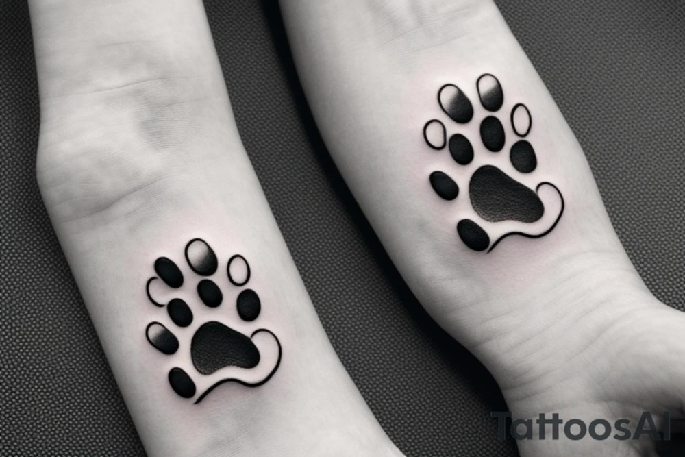 dog paw to hand tattoo idea