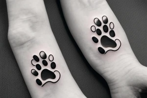 dog paw to hand tattoo idea