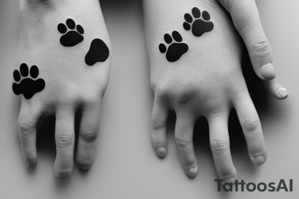 dog paw touching hand tattoo idea