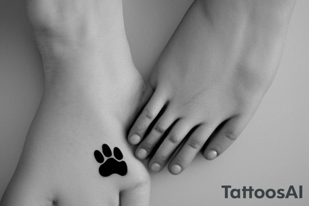 dog paw touching hand tattoo idea