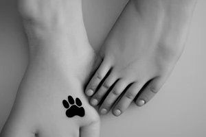 dog paw touching hand tattoo idea