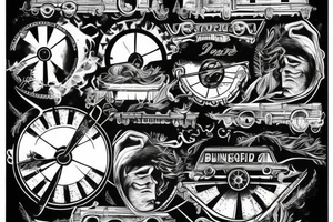 Justita blindfolded, the wagons run as a background tattoo idea