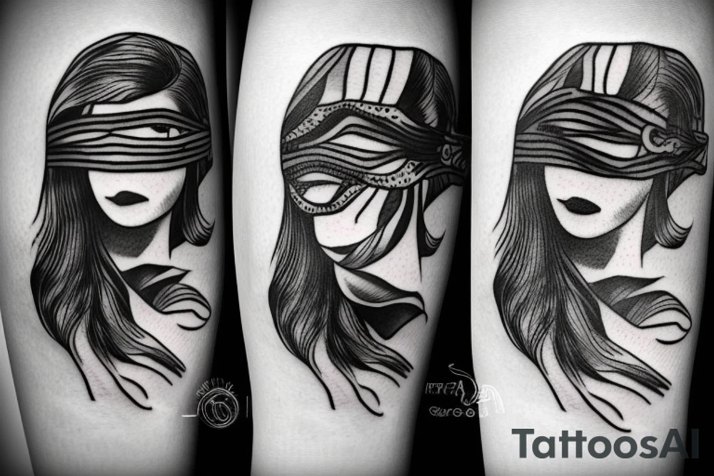 Woman with blindfolded eyes tattoo idea