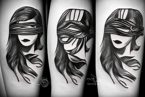 Woman with blindfolded eyes tattoo idea