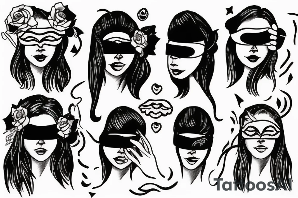 Woman with blindfolded eyes tattoo idea