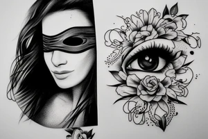 Woman with blindfolded eyes tattoo idea