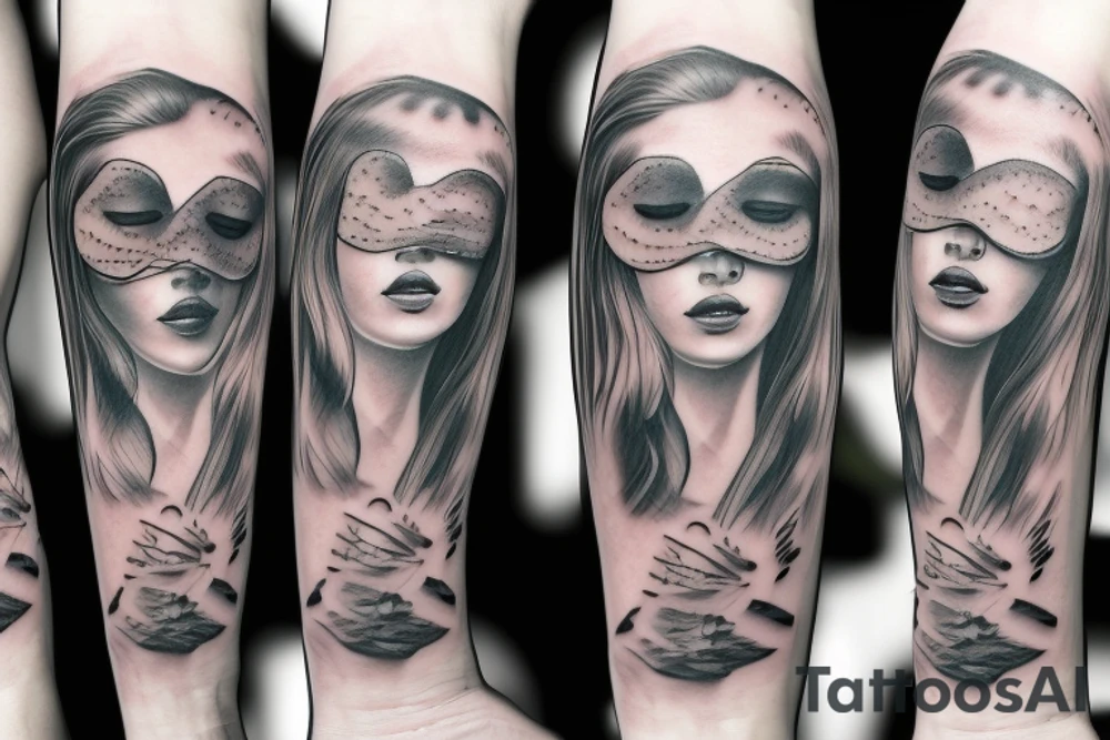 Woman with blindfolded eyes tattoo idea
