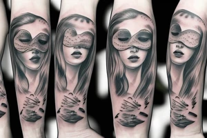 Woman with blindfolded eyes tattoo idea