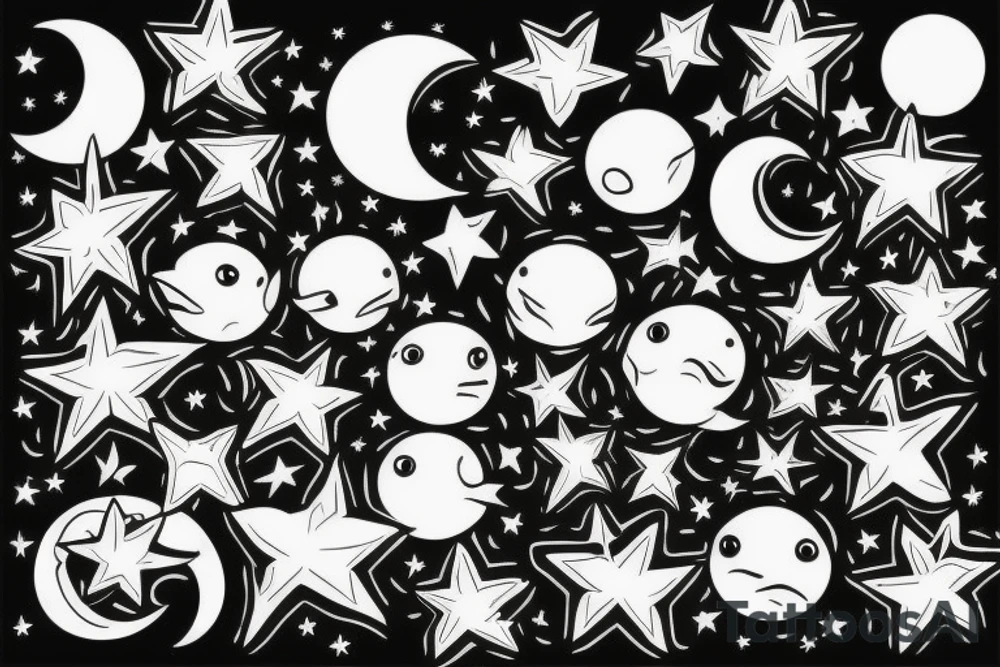 Turtle moon stars sun eclipse tattoo idea