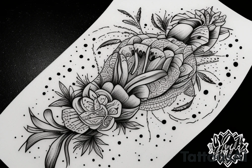 Vivimus ut moriamur in quotes surrounded by lilies and galaxies tattoo idea