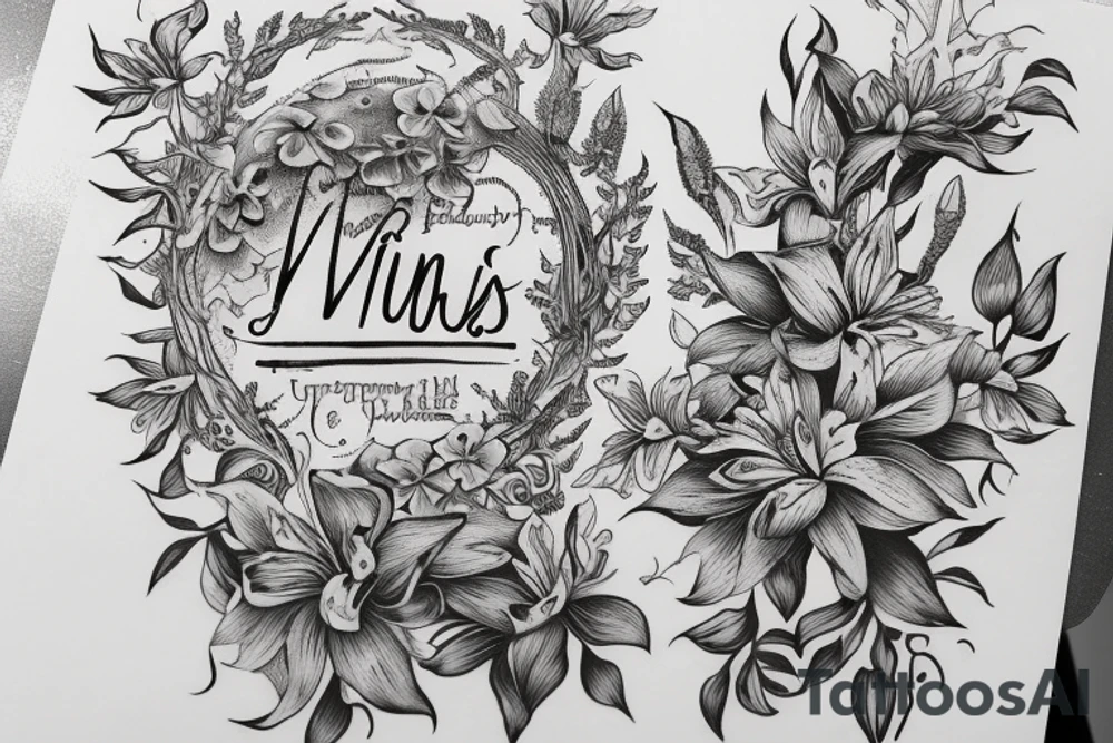 "Vivimus ut moriamur" in roman typography and quoted in text 
surrounded by lilies and galaxies tattoo idea
