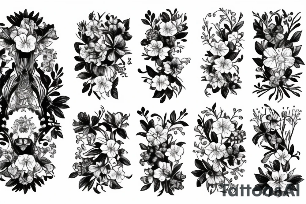flower bouquet with larkspur violet carnation and narcissus tattoo idea
