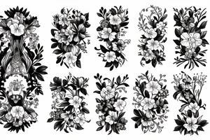 flower bouquet with larkspur violet carnation and narcissus tattoo idea