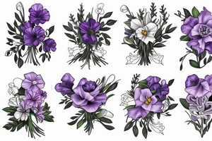 flower bouquet with larkspur violet carnation and narcissus tattoo idea