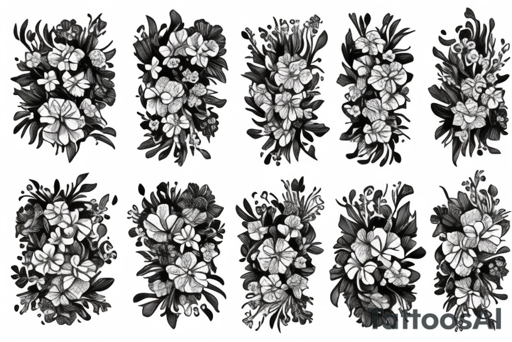 flower bouquet with larkspur violet carnation and narcissus tattoo idea