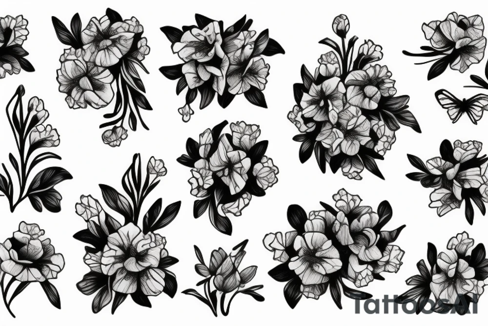 flower bouquet with larkspur violet carnation and narcissus tattoo idea