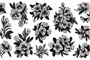 flower bouquet with larkspur violet carnation and narcissus tattoo idea