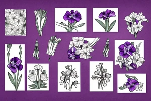 flower bouquet with larkspur violet carnation and narcissus tattoo idea