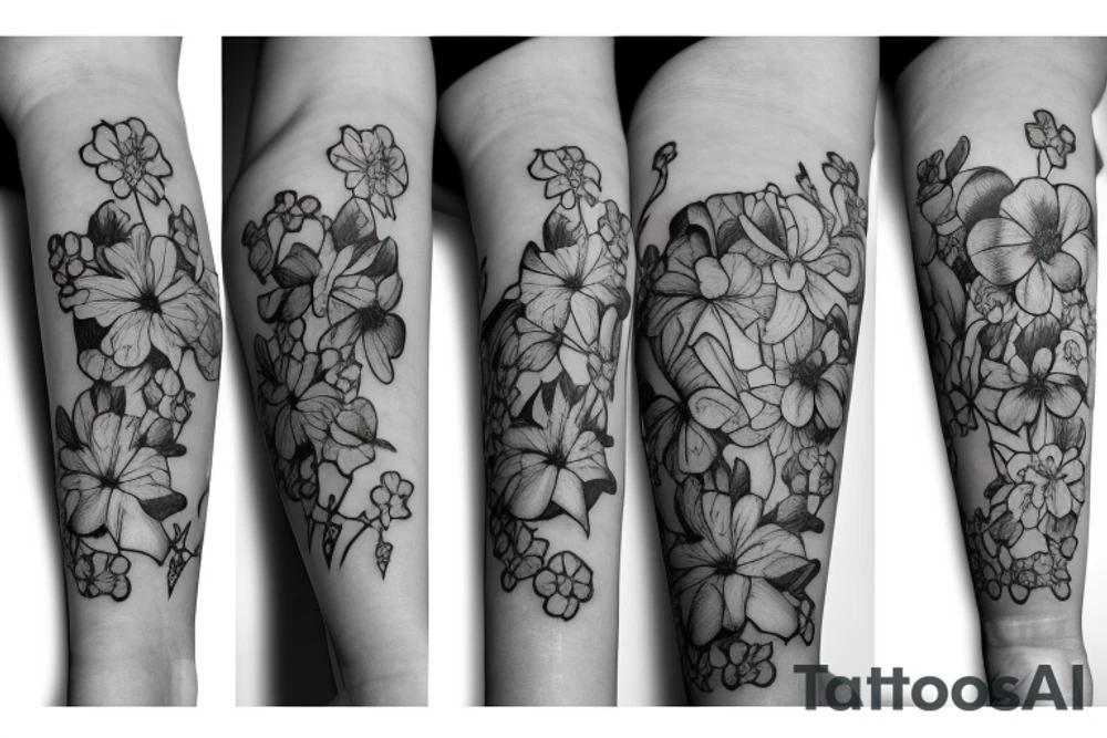 flower bouquet with larkspur violet carnation and narcissus tattoo idea