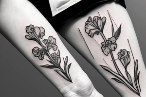 flower bouquet with larkspur violet carnation and narcissus with stems. minimalistic tattoo idea