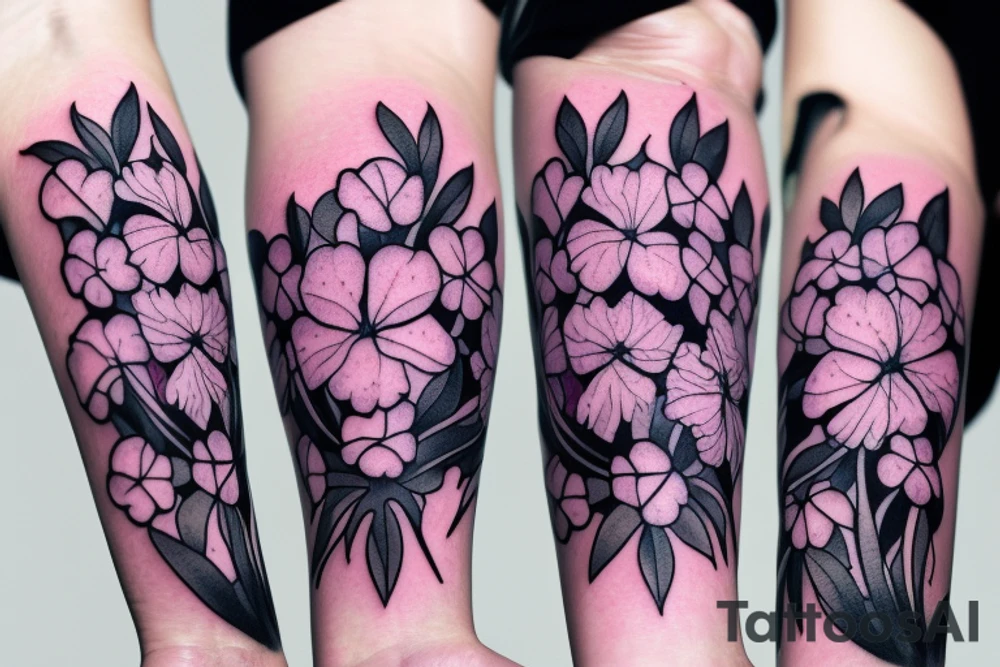 flower bouquet with larkspur violet carnation and narcissus with stems. minimalistic tattoo idea