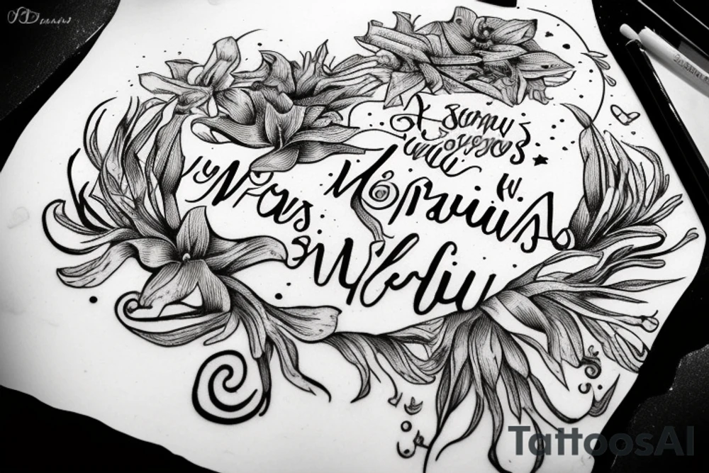 "Vivimus ut moriamur" in roman typography and quoted in text 
surrounded by lilies and galaxies tattoo idea