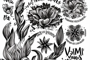 "Vivimus ut moriamur" in roman typography and quoted in text 
surrounded by lilies and galaxies tattoo idea