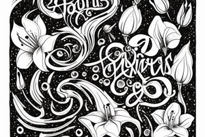 "Vivimus ut moriamur" in roman typography and quoted in text 
surrounded by lilies and galaxies tattoo idea