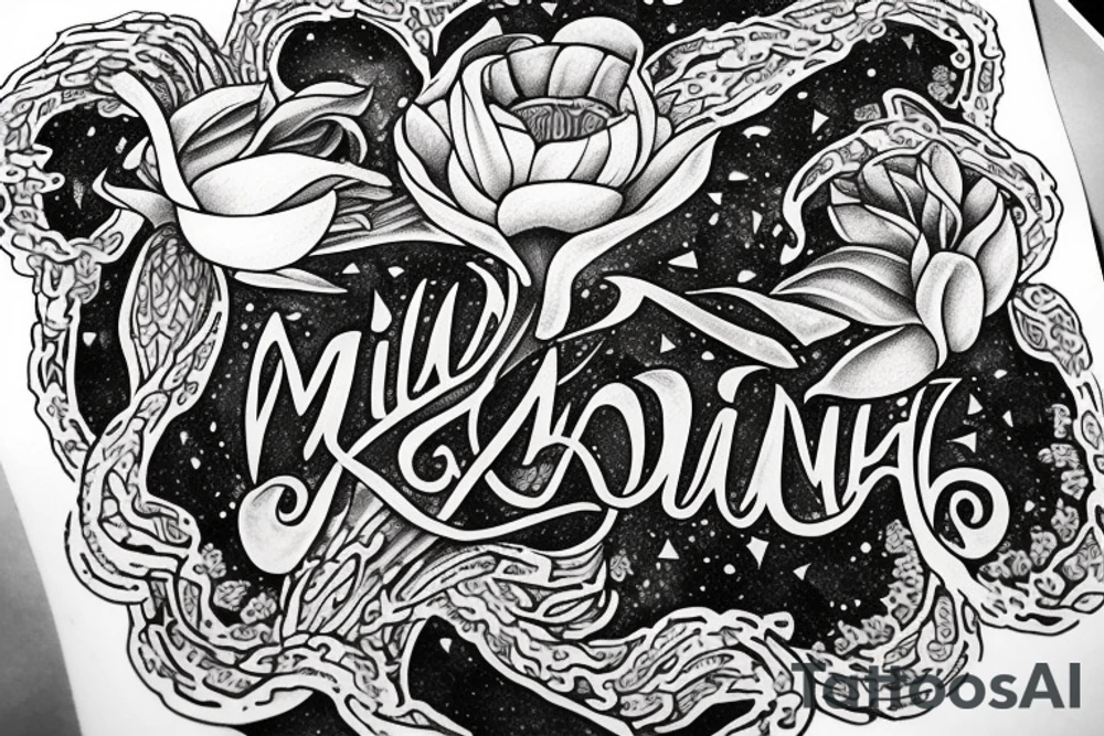 "Vivimus ut moriamur" in roman typography and quoted in text 
surrounded by lilies and galaxies tattoo idea