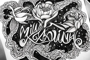 "Vivimus ut moriamur" in roman typography and quoted in text 
surrounded by lilies and galaxies tattoo idea