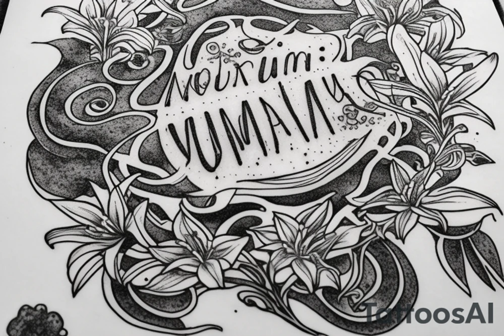 "Vivimus ut moriamur" in roman typography and quoted in text 
surrounded by lilies and galaxies tattoo idea
