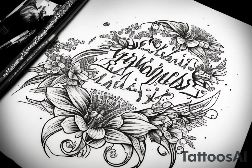 "Vivimus ut moriamur" in roman typography and quoted in text 
surrounded by lilies and galaxies tattoo idea