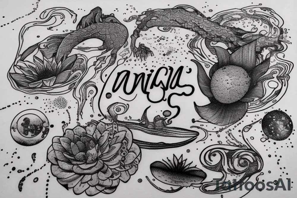 "Vivimus ut moriamur" in roman typography and quoted in text 
surrounded by water lilies and galaxies tattoo idea