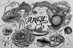 "Vivimus ut moriamur" in roman typography and quoted in text 
surrounded by water lilies and galaxies tattoo idea