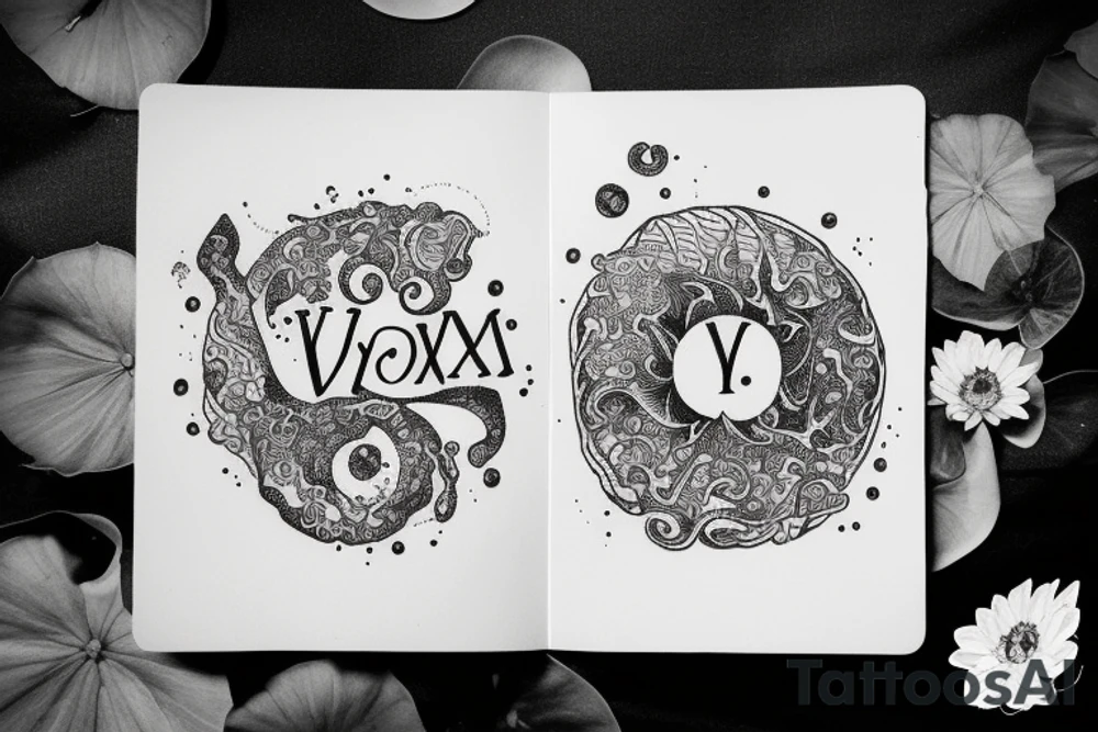 "Vivimus ut moriamur" in roman typography and quoted in text 
surrounded by water lilies and galaxies tattoo idea