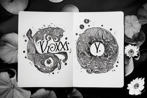 "Vivimus ut moriamur" in roman typography and quoted in text 
surrounded by water lilies and galaxies tattoo idea
