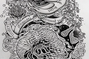 "Vivimus ut moriamur" in roman typography and quoted in text 
surrounded by water lilies and galaxies tattoo idea