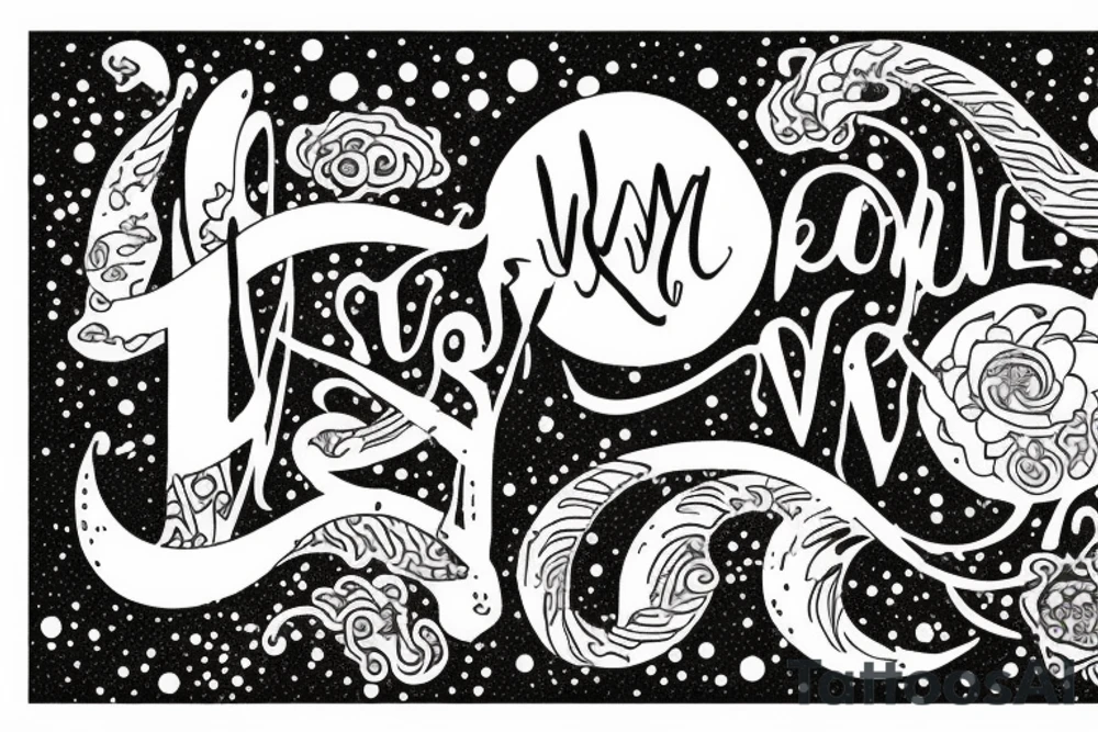 "Vivimus ut moriamur" in roman typography and quoted in text 
surrounded by water lilies and galaxies tattoo idea