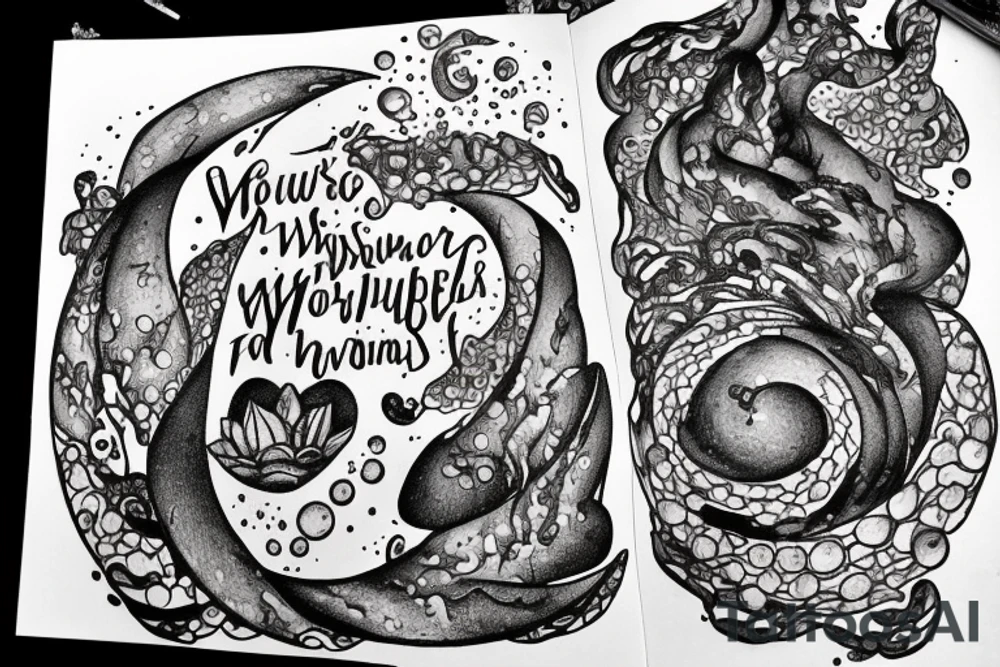 "Vivimus ut moriamur" in roman typography and quoted in text 
surrounded by water lilies and galaxies tattoo idea