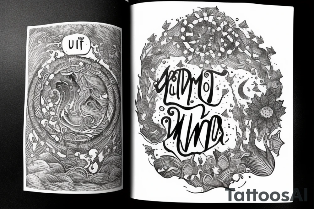 "Vivimus ut moriamur" in roman typography and quoted in text 
surrounded by water lilies and galaxies tattoo idea