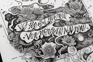 "Vivimus ut moriamur" in roman typography and quoted in text 
surrounded by water lilies and galaxies tattoo idea