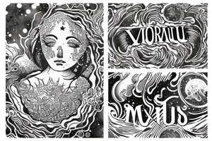 "Vivimus ut moriamur" in roman typography and quoted in text 
surrounded by water lilies and galaxies tattoo idea